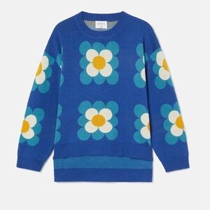 Floral Patterned Blue Sweater